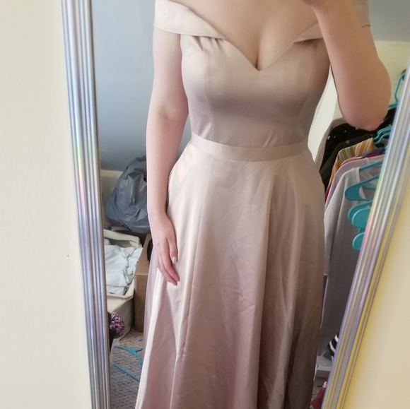 Xscape off shoulder dusty rose satin gown - Picture 7 of 7